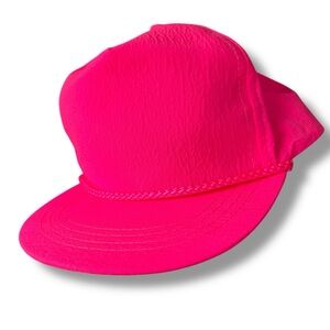 Vtg Capital Hot Pink Nylon Hat Blank Rope Snap Back Golf Beach Vacation Baseball